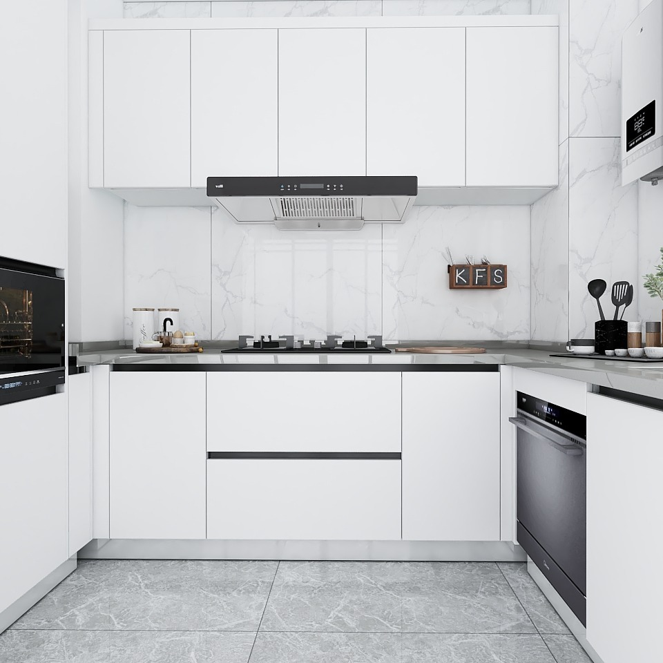 橱柜和瓷砖都贴白的,他们都羡慕了! - 杭州欧派橱柜 佳好佳店设计效果