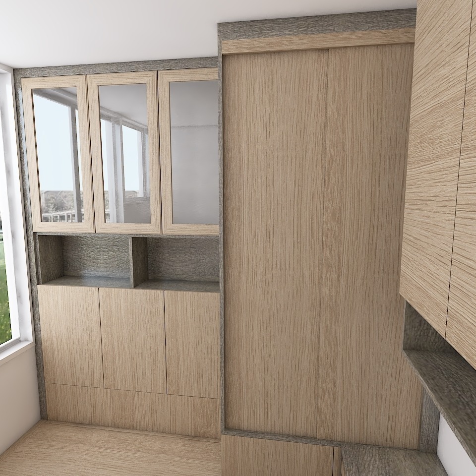 全屋木纹柜体,提升整体的温馨感 - 米格兰家具:米格兰门店设计效果图