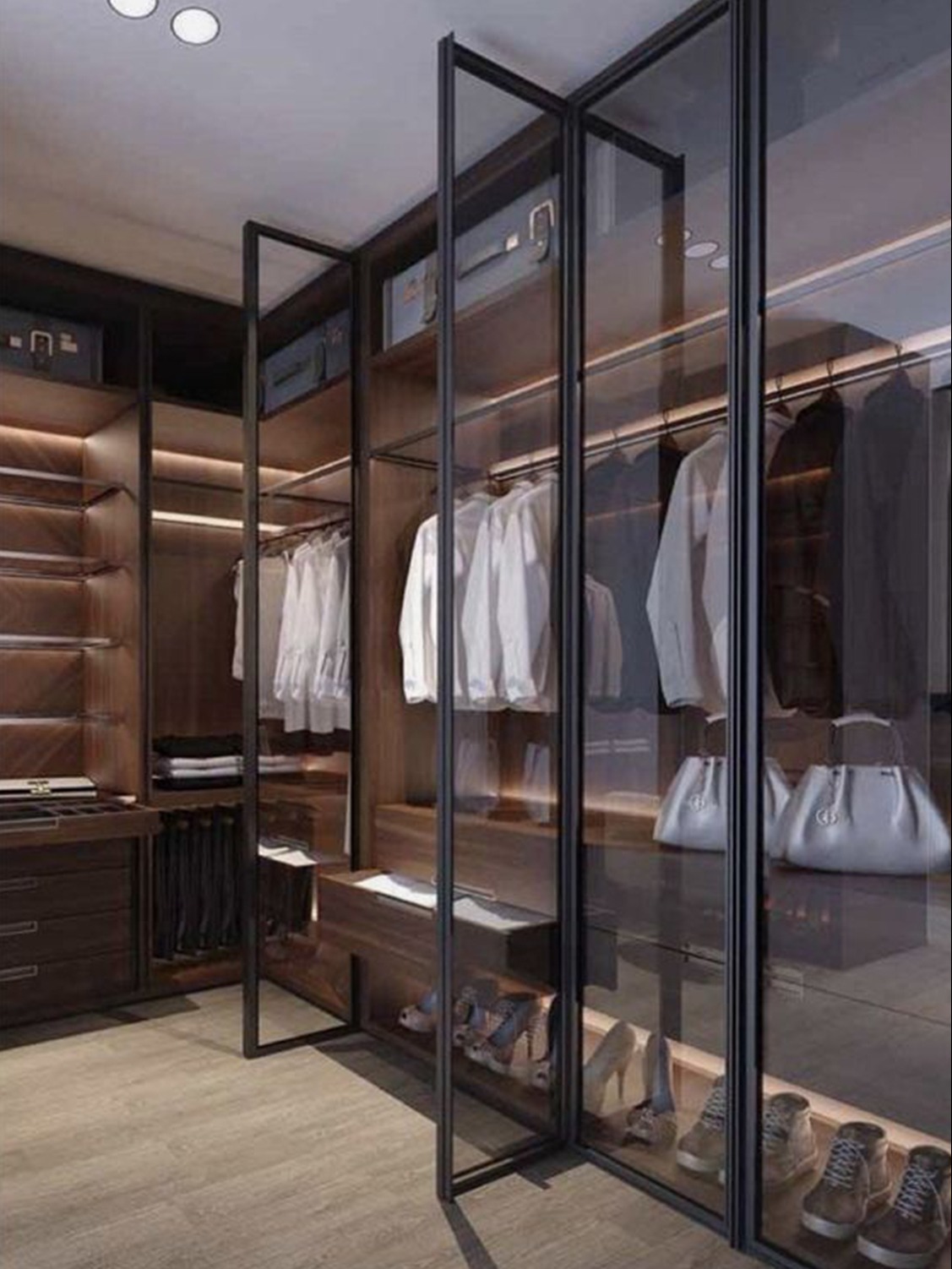 衣帽间整体玻璃衣柜定制设计