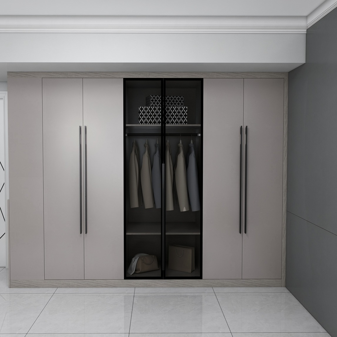 现代灰调极简衣柜,稳重大气