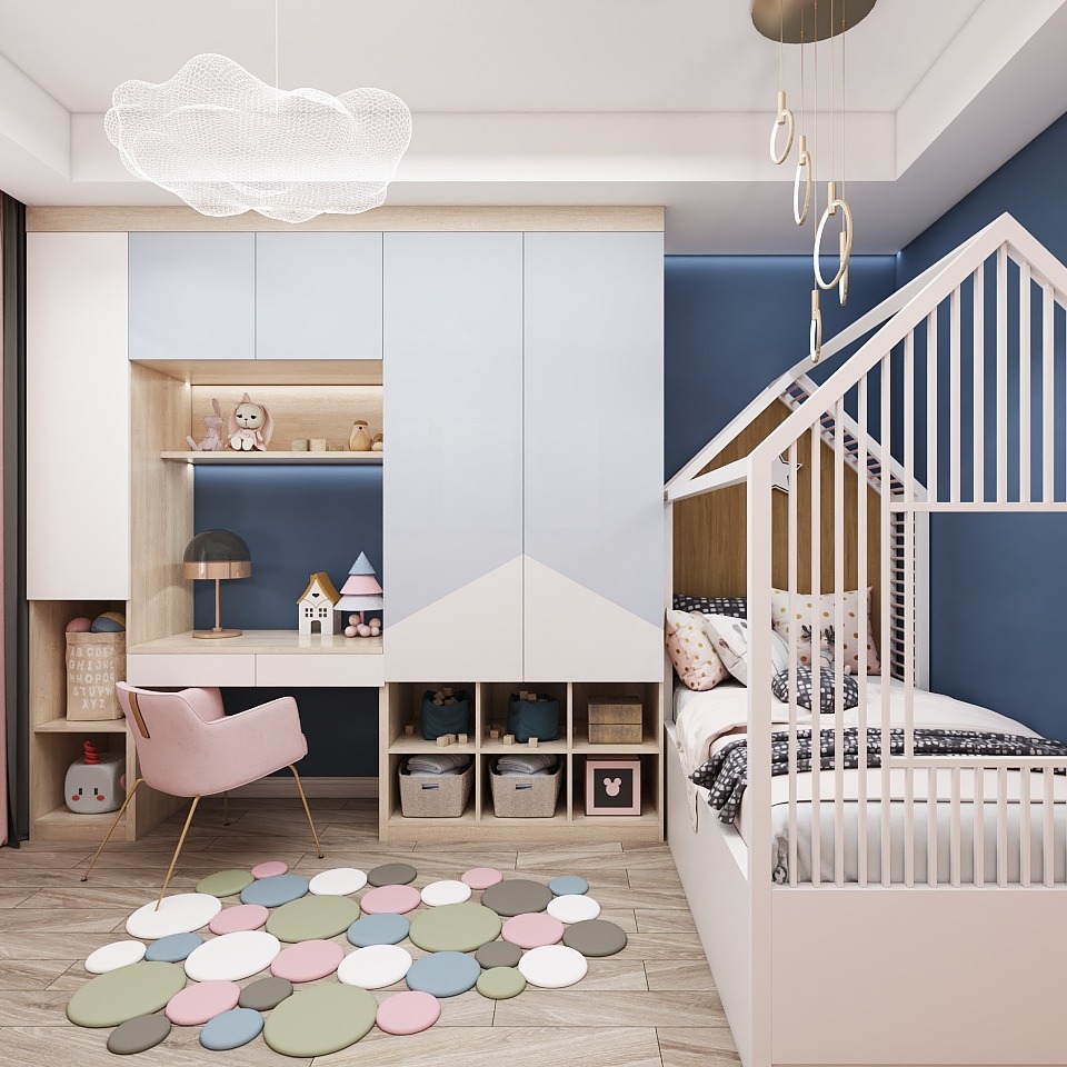 粉蓝ins风儿童房,别人家小朋友都羡慕