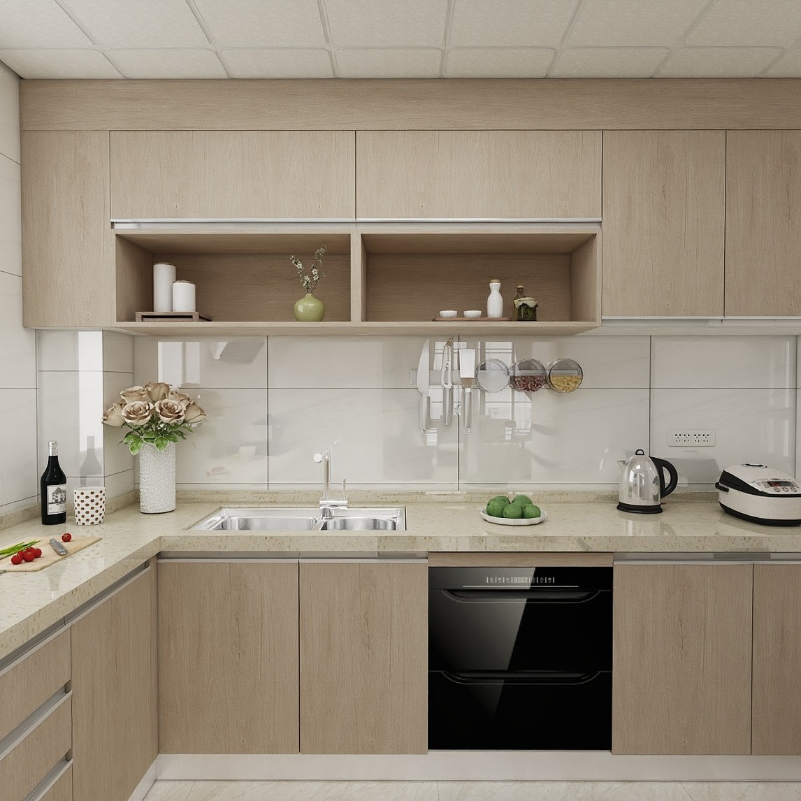 大号白砖搭配原木橱柜清新简约