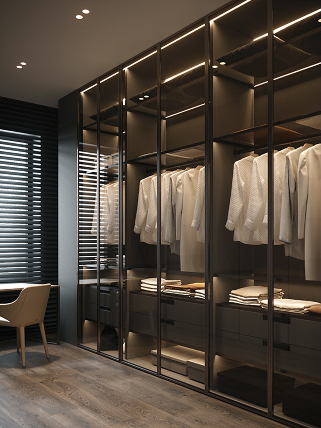 卧室多功能型玻璃衣柜