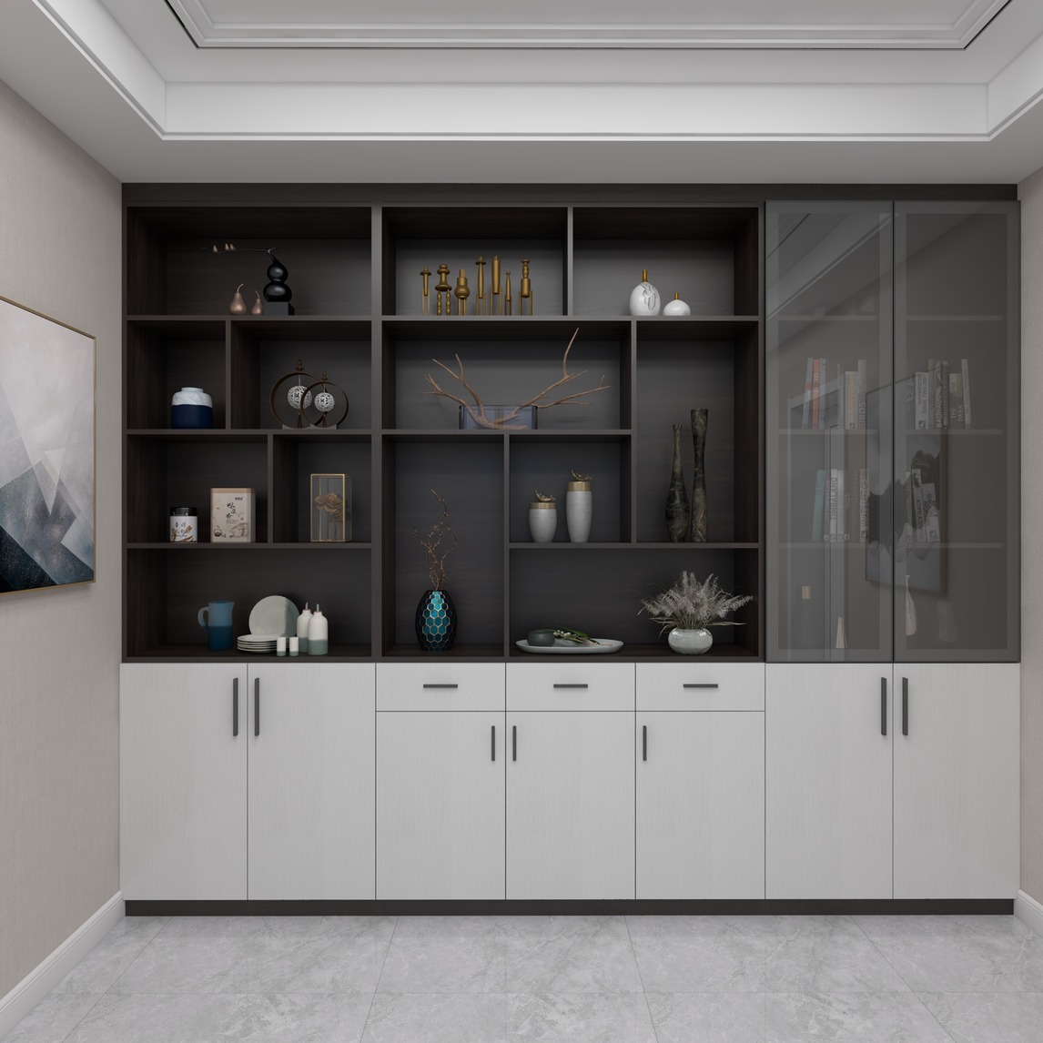 美式轻奢实木 玻璃元素定制储物柜