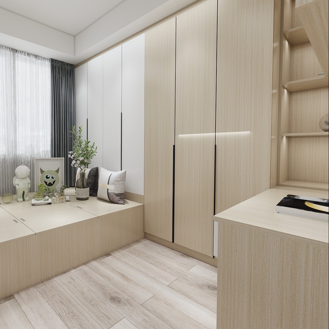 柜子白色和原木色搭配很清爽