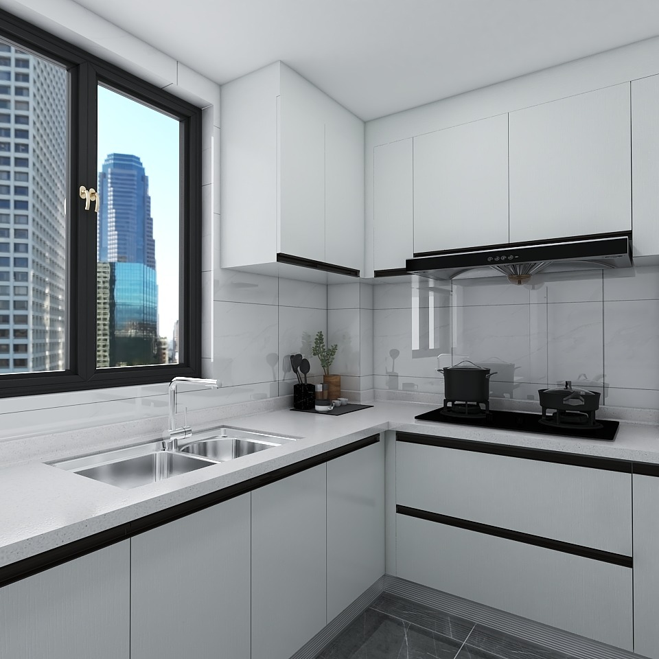 黑白简约橱柜让厨房也有现代感