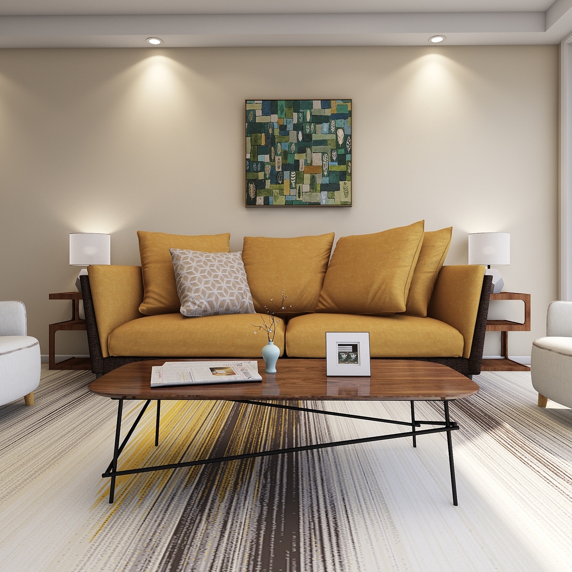 活力黄入主客厅,打造不冷淡的北欧风 - 爱美家设计效果图 - 每平每屋