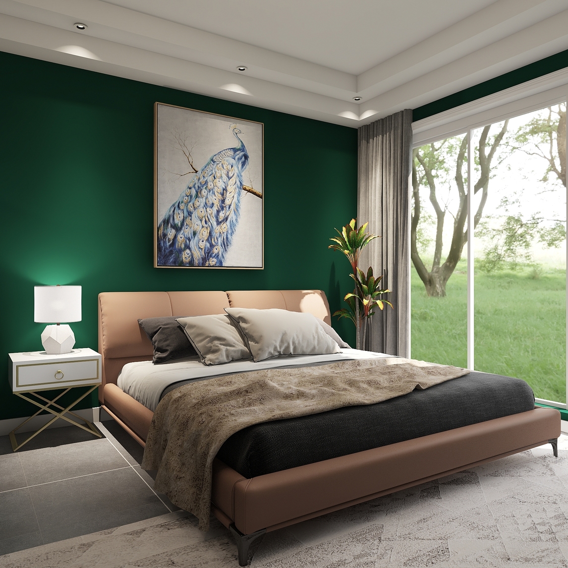 优雅祖母绿卧室,谱写现代华美风韵