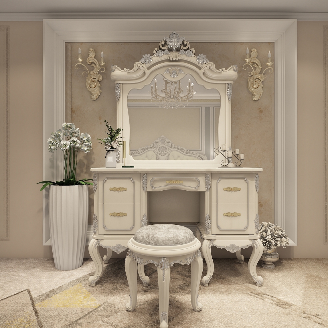 轻奢侈欧式梳妆台 - 早月皇设计效果图 - 每平每屋·设计家