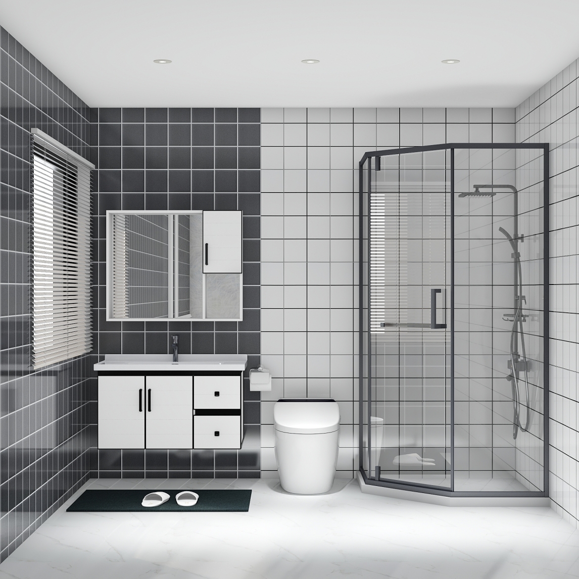 黑白灰卫生间设计图 – 设计本装修效果图