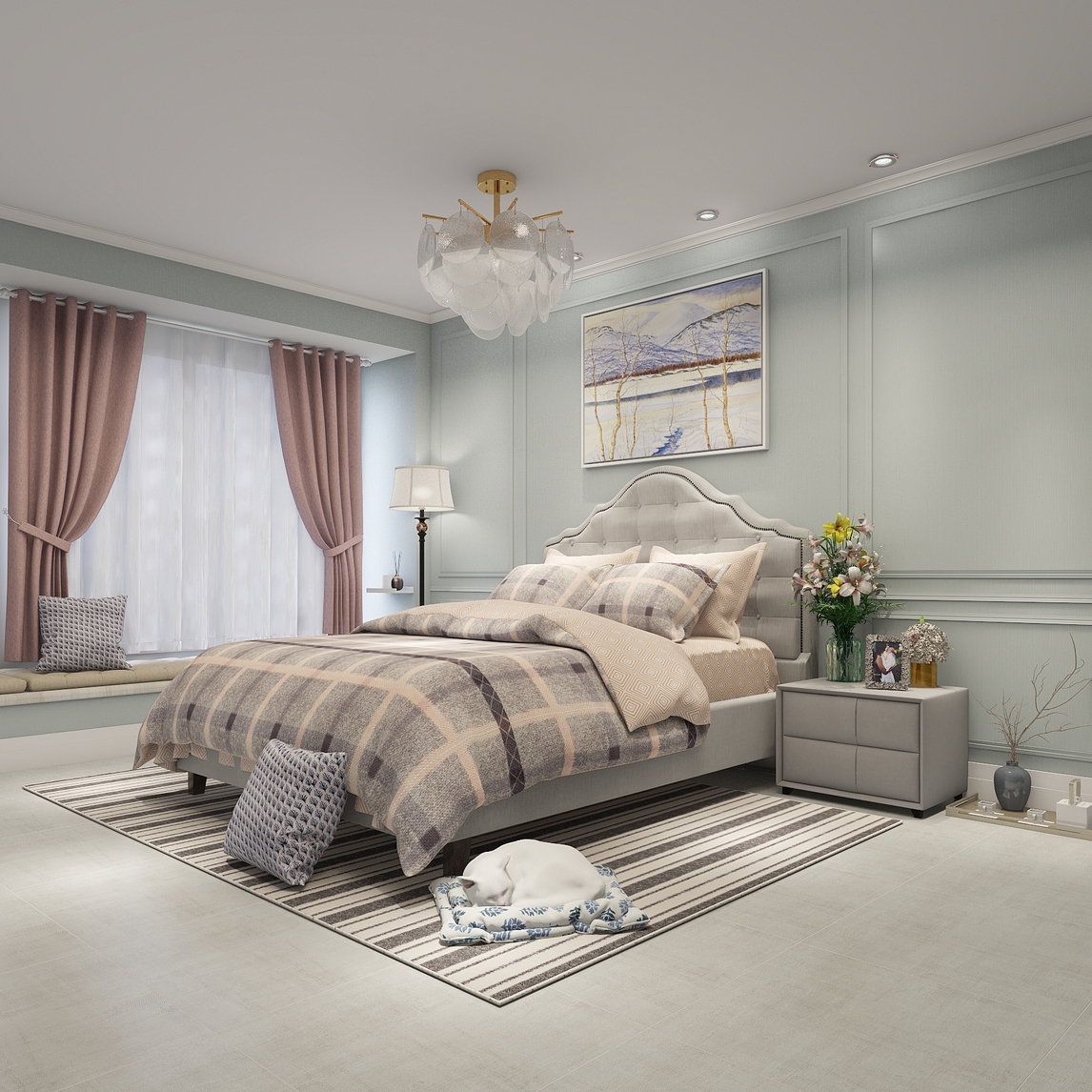 心情的颜色,属于年轻人美式卧室 - 蕾拉不止有点懒设计效果图 - 每平