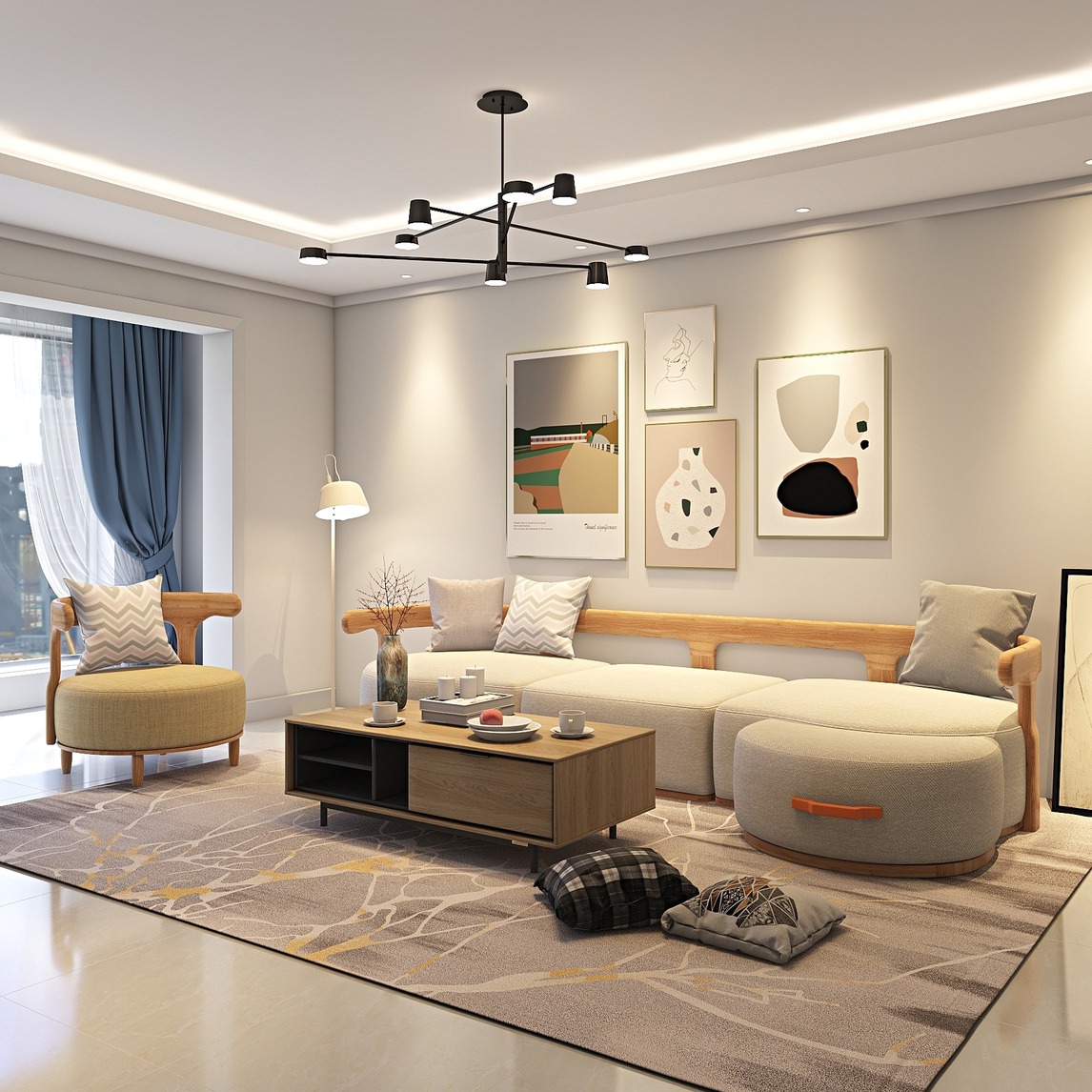 北欧风小户型客厅家居 - carochi旗舰店设计效果图 - 躺平设计家