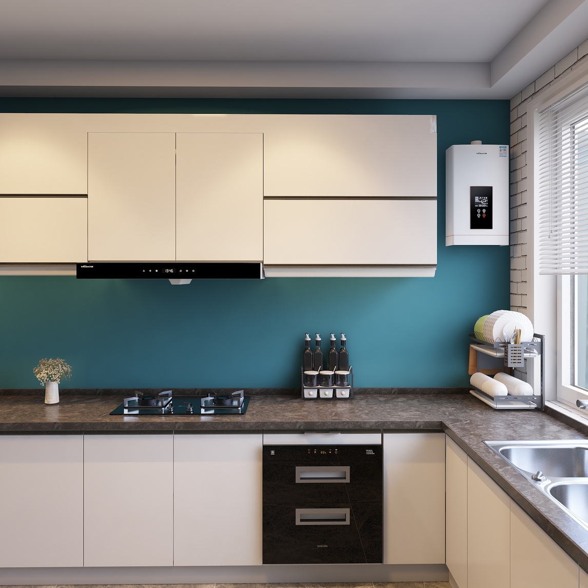 多功能橱柜,既能收纳百物又可展示主人的不凡品味.白色搪瓷外观的