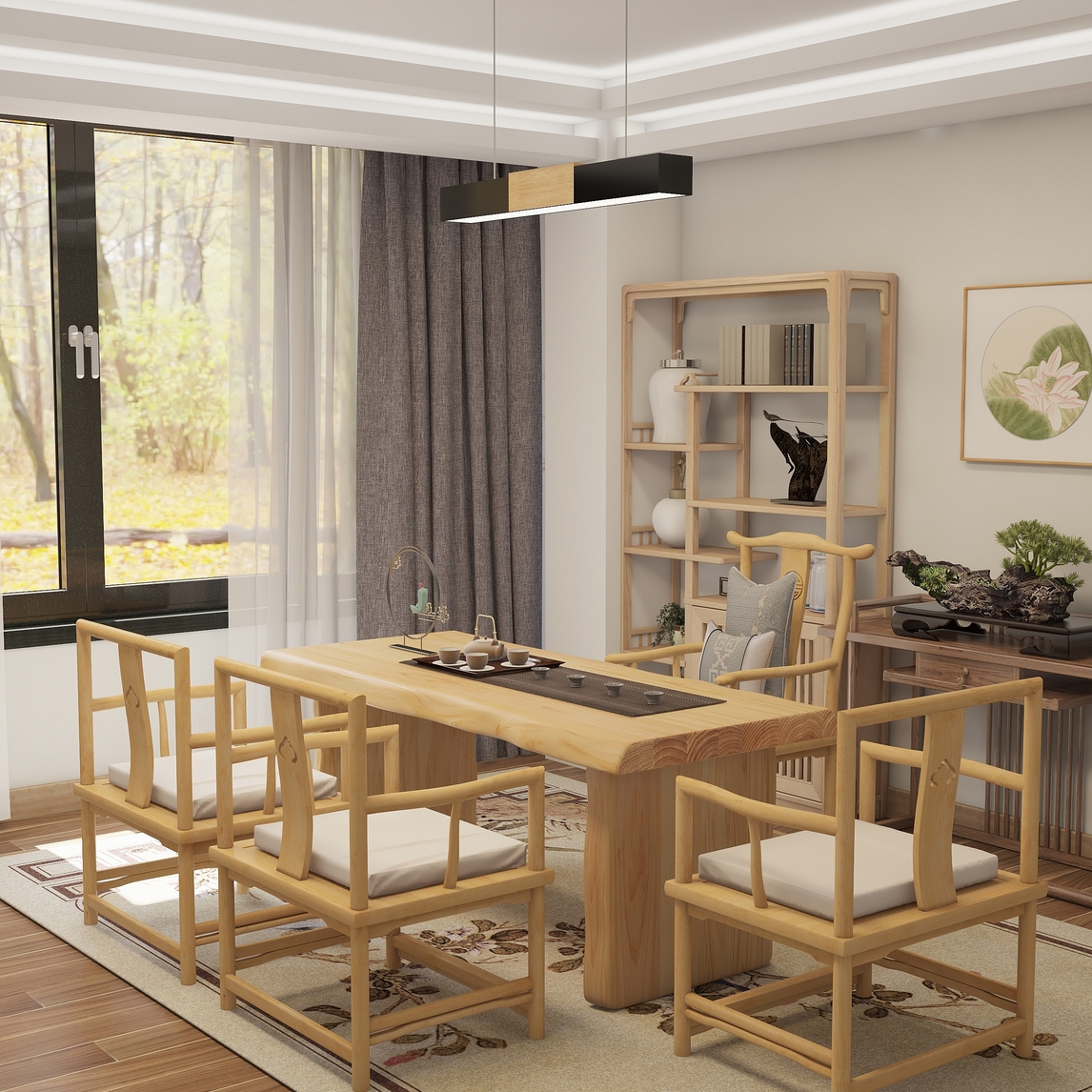 新中式泡茶间 - 实木定制专家设计效果图 - 每平每屋·设计家