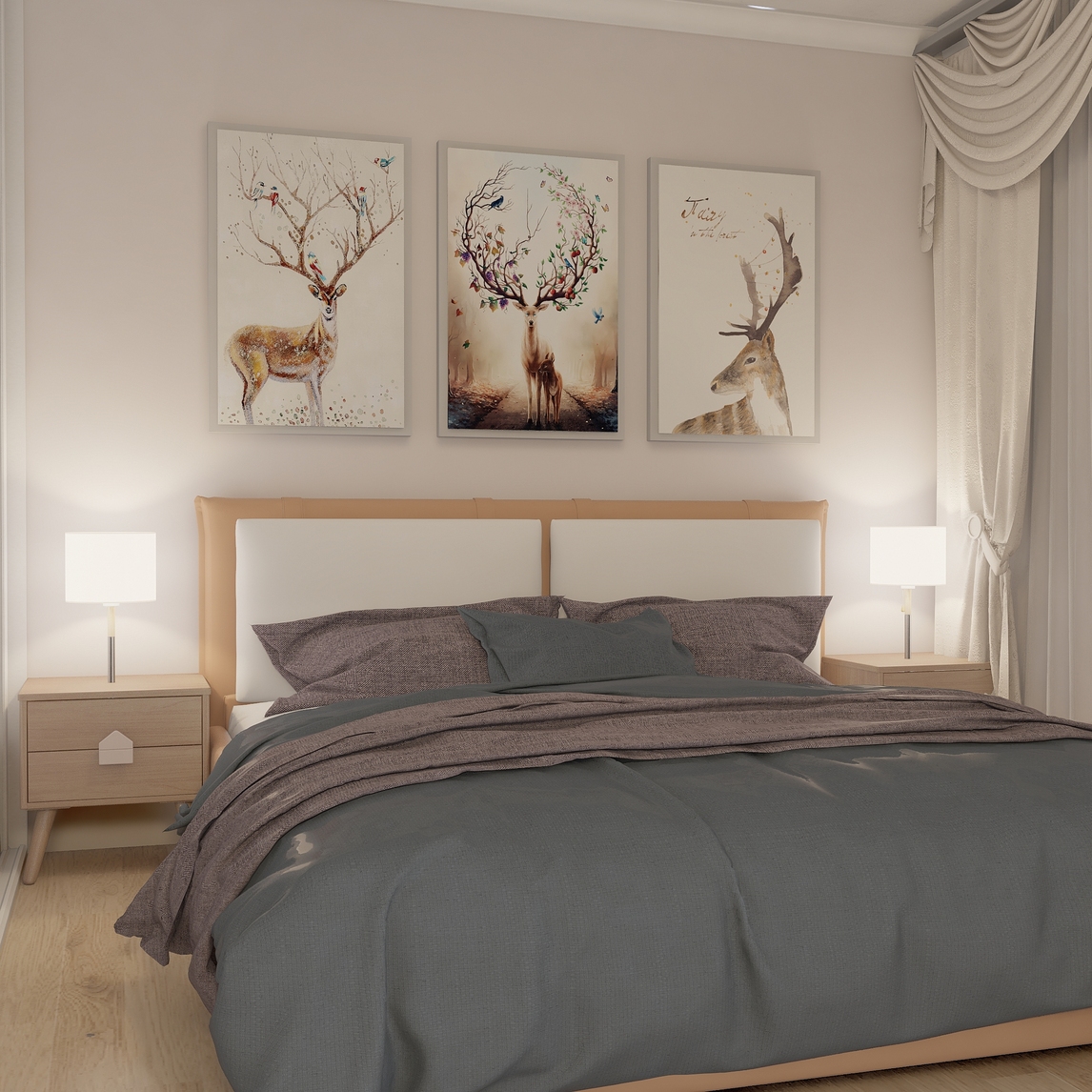 优梵艺术卧室场景哈喽噢噢噢哦 设计师说: 简洁和实用是现代简约风格