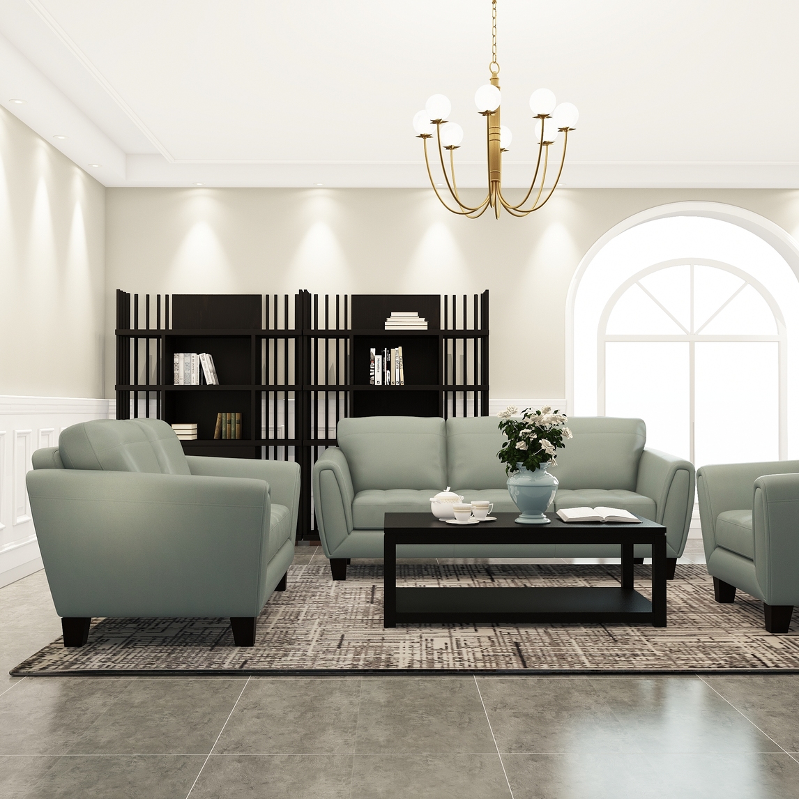 优梵艺术经典时尚客厅皮沙发场景展示 - 软装天下淘小铺设计效果图