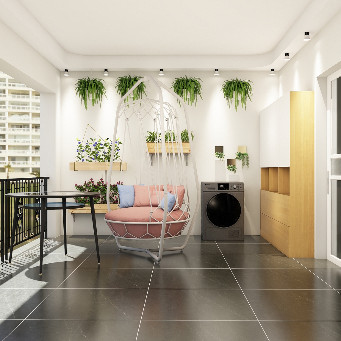 阳台吊篮休闲经典场景展示 - 高级美好家设计效果图 - 每平每屋·设计