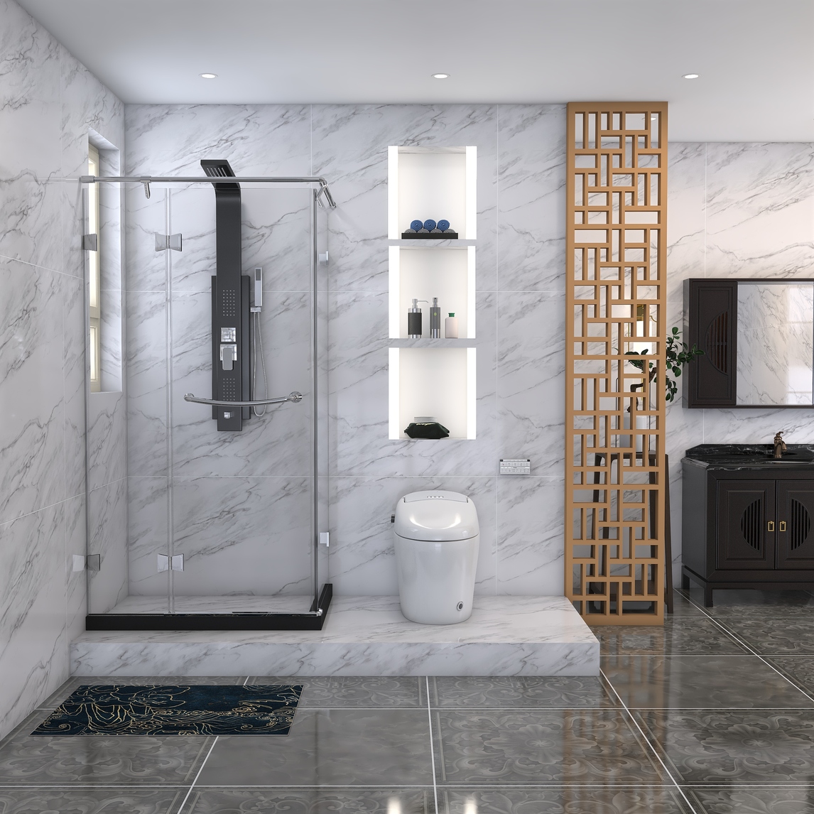 新中式风卫生间,打造优雅实用卫浴空间