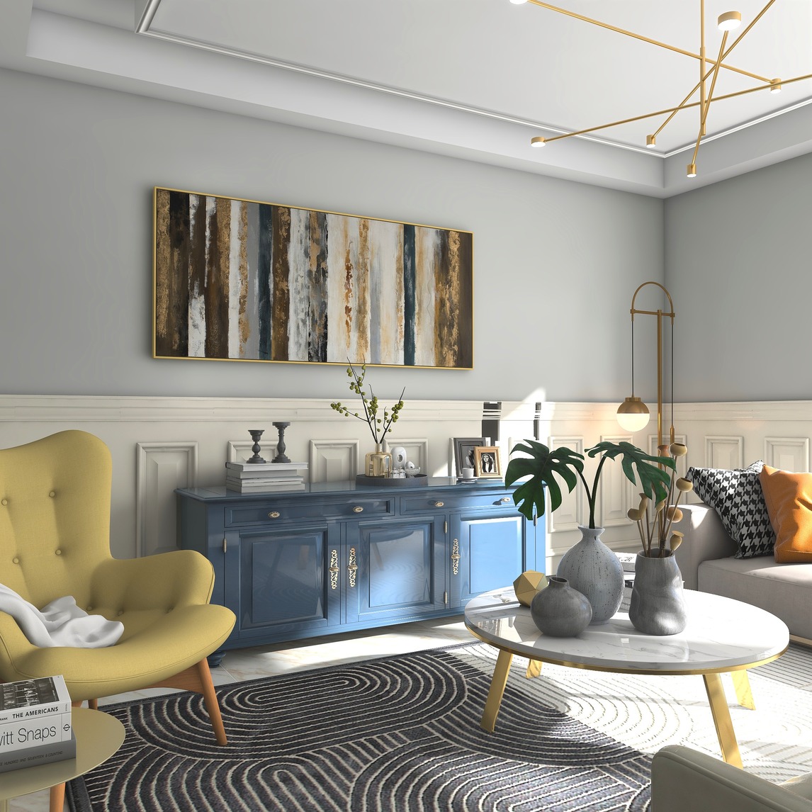 北欧拼色客厅设计 - 大团子的设计设计效果图 - 每平每屋·设计家