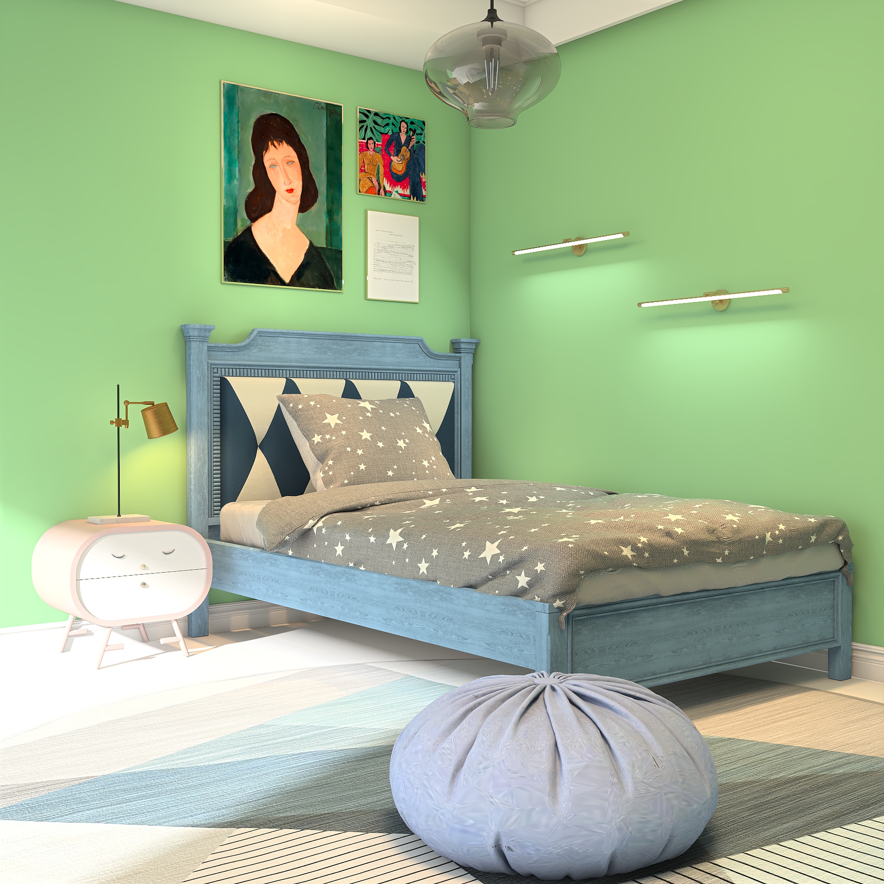 薄荷绿卧室装修效果图图片