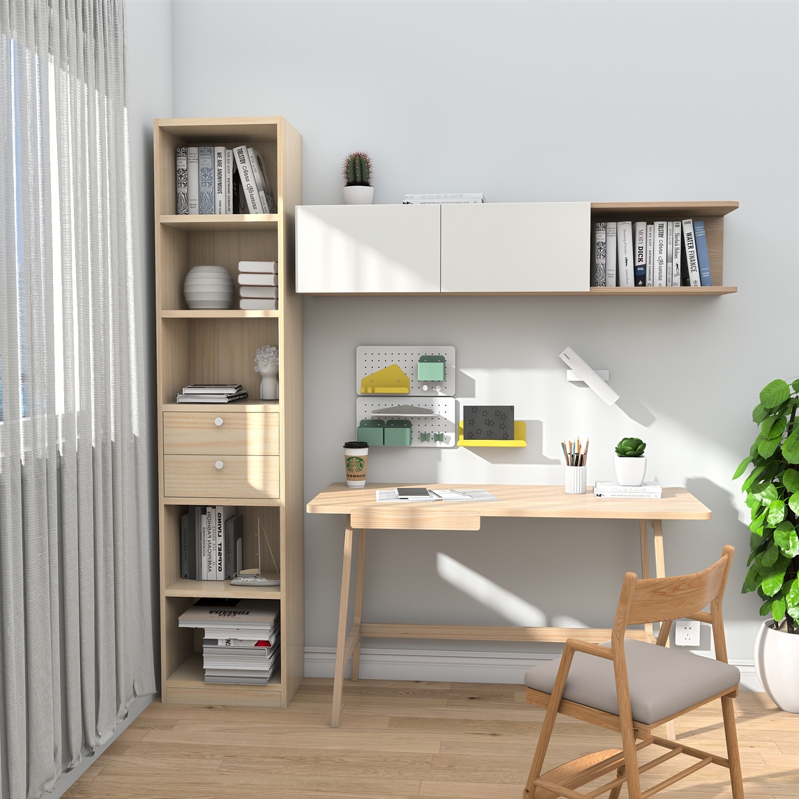 日式书房,窗外阳光与原木书桌的完美交汇