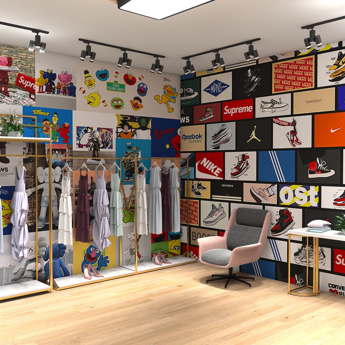 欧美潮牌l背景墙芝麻街kaws墙纸