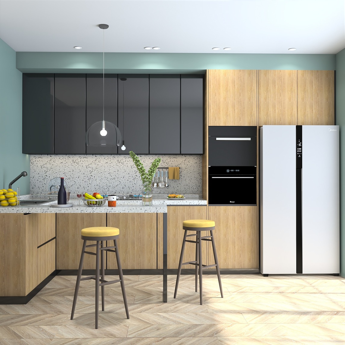 开放式厨房的完美体验离不开美的智能冰箱 - 居家玩物志设计效果图