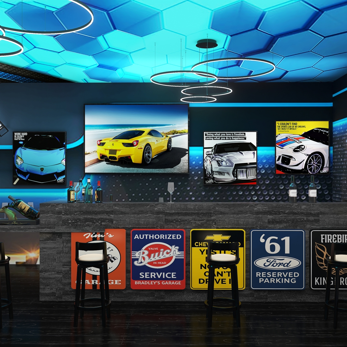 汽车主题酒吧装饰画赛车墙面壁画