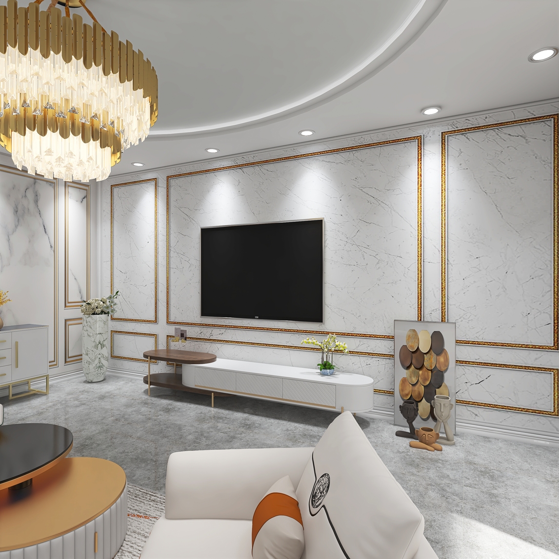 客厅北欧风金边石膏线营造简约之家 - 定格童话设计效果图 - 每平每屋