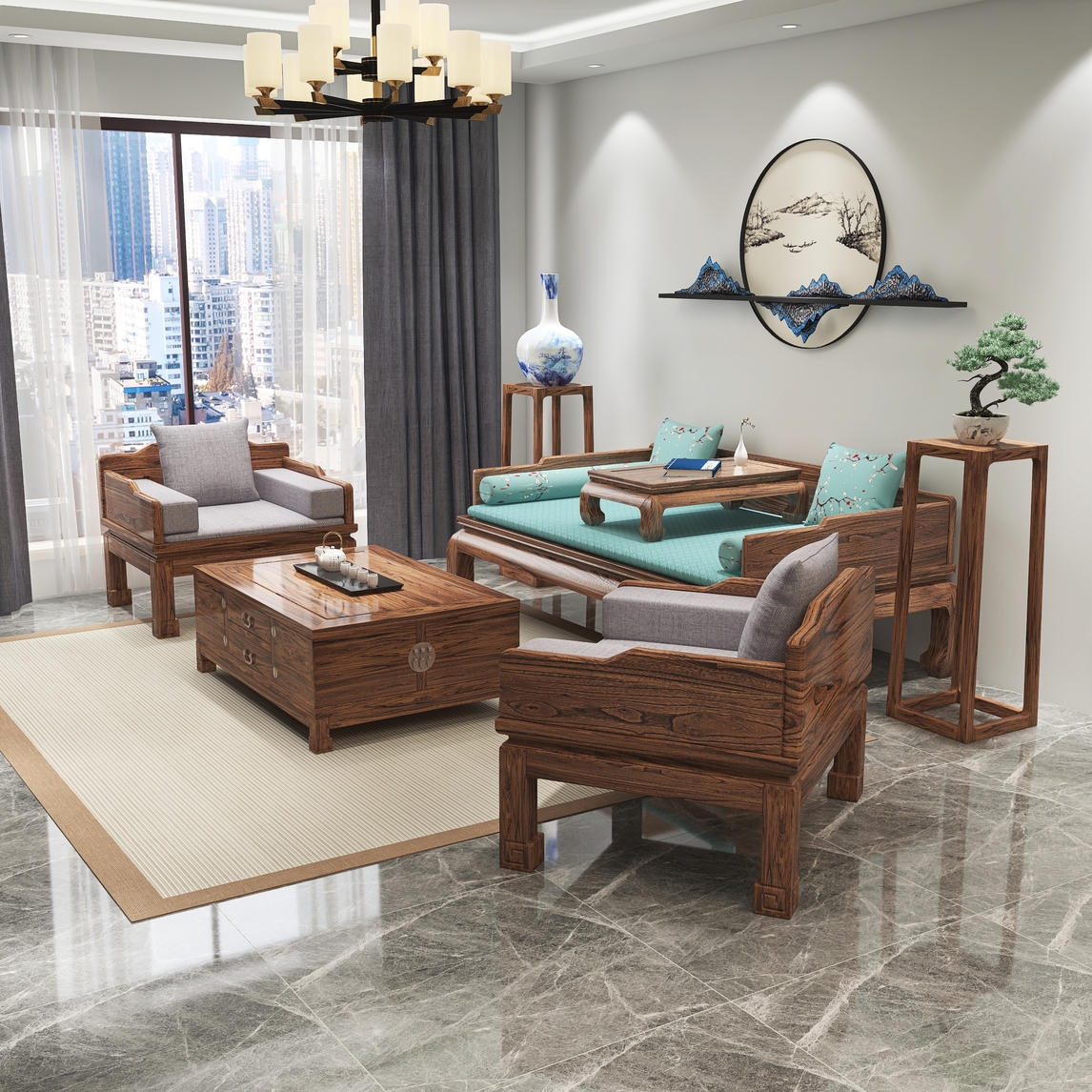 禅意新中式客厅,不需要过多的装饰