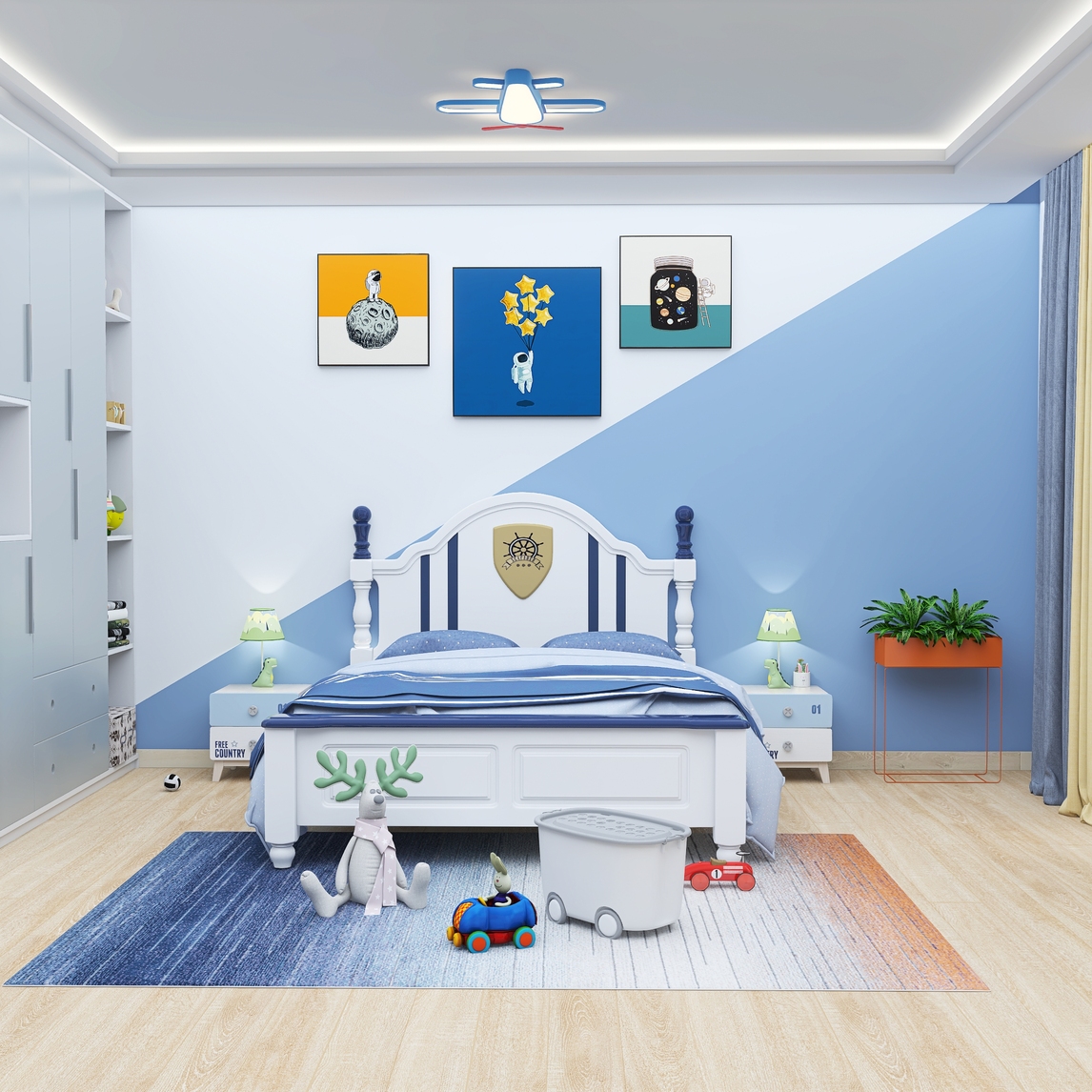 优秀作品 家的最美角落之男孩房亦雅设计 设计师说: 颜色最能表达房间