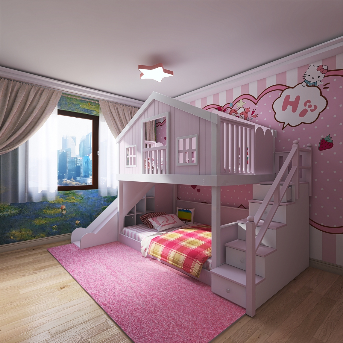 两个小公主双层儿童床