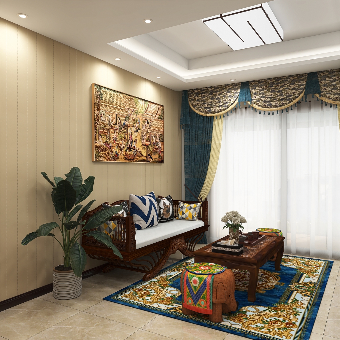 东南亚风格客厅,自由随性的浪漫家居 - 设计师丽丽设计效果图 - 每平