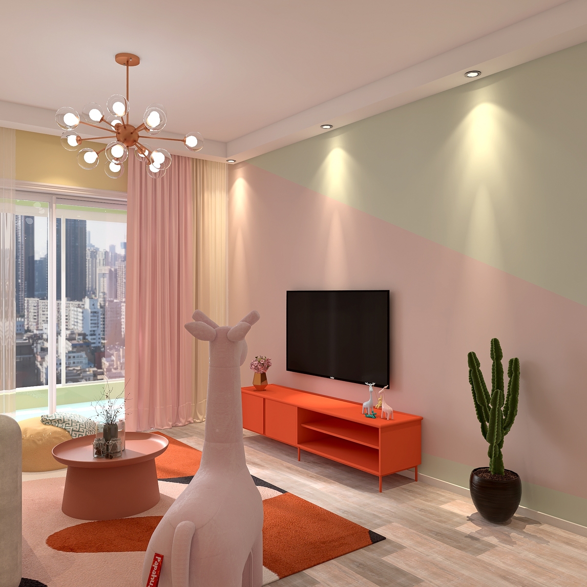 北欧撞色小户型电视背景设计