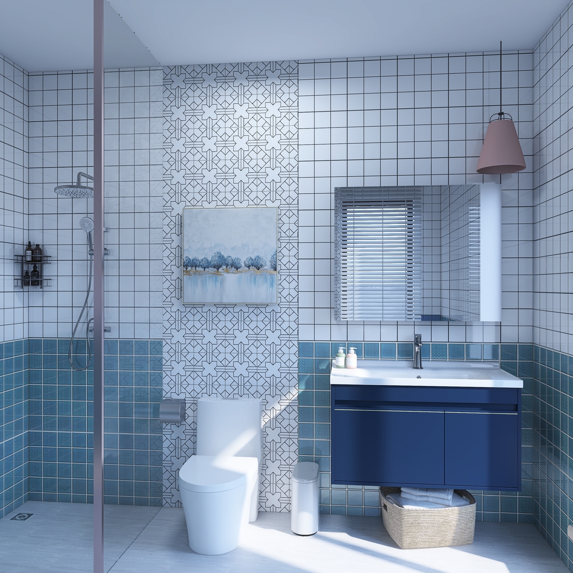 现代风格蓝色卫浴间清爽整洁的设计