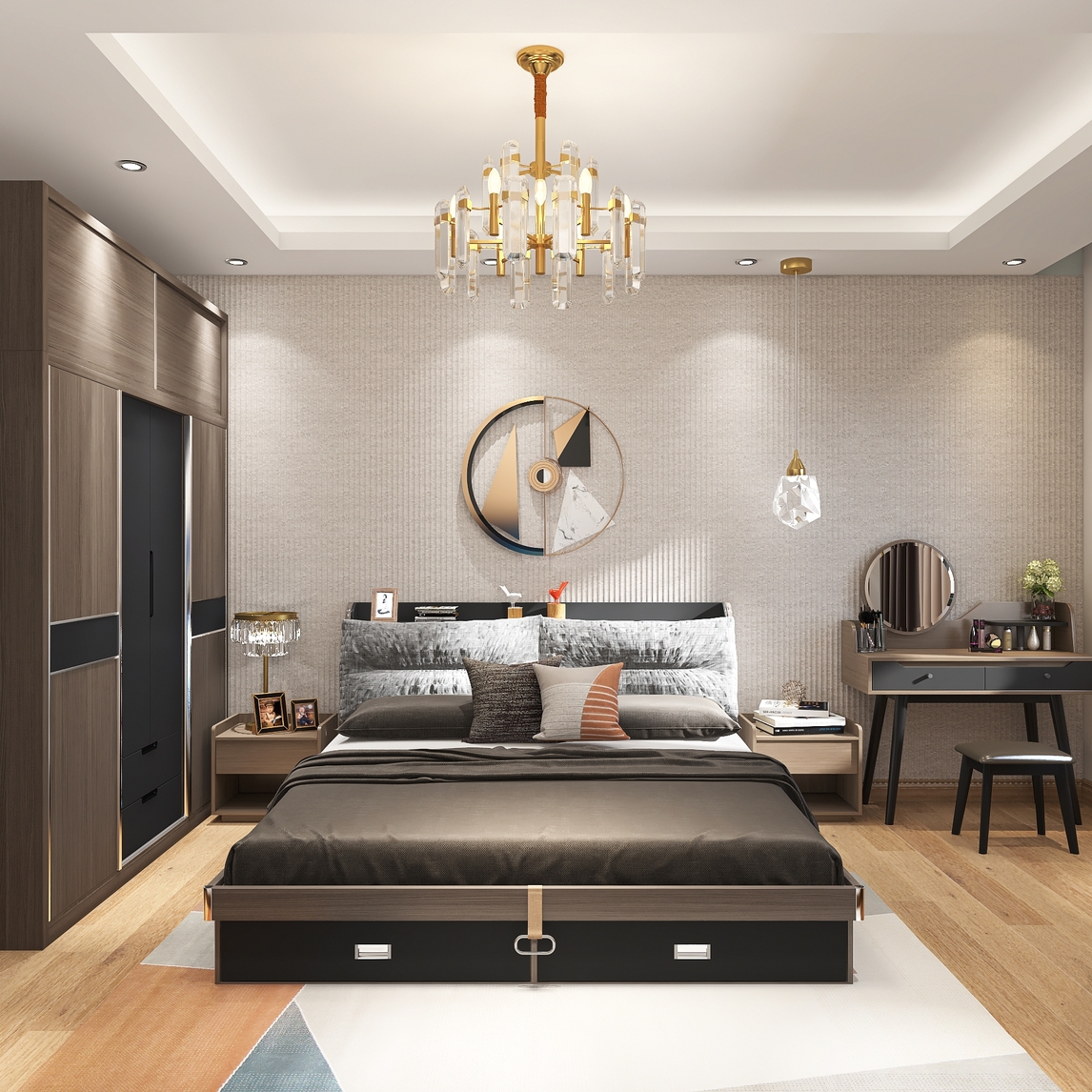 现代轻奢风小户型三居室家居---主卧